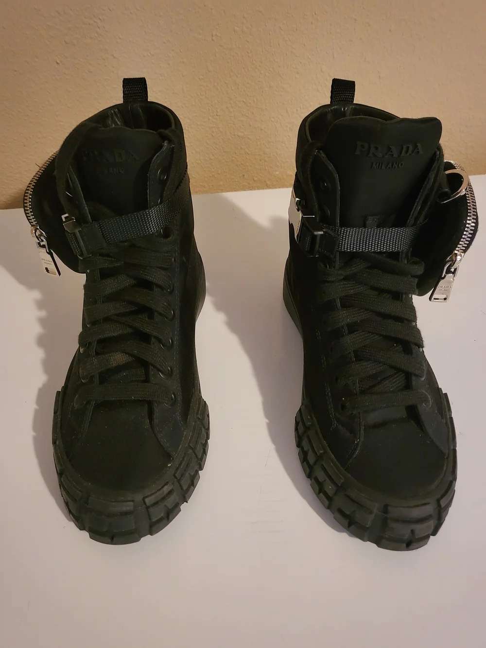 Prada Black High-Top Women's Sneakers with Ankle Buckle